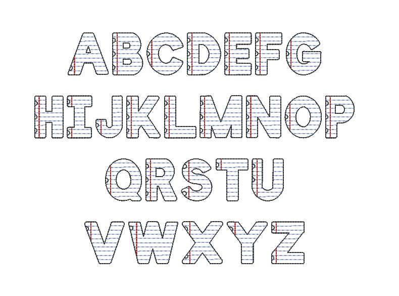 College Ruled Font - 5 Sizes 1.0" - 3.0"