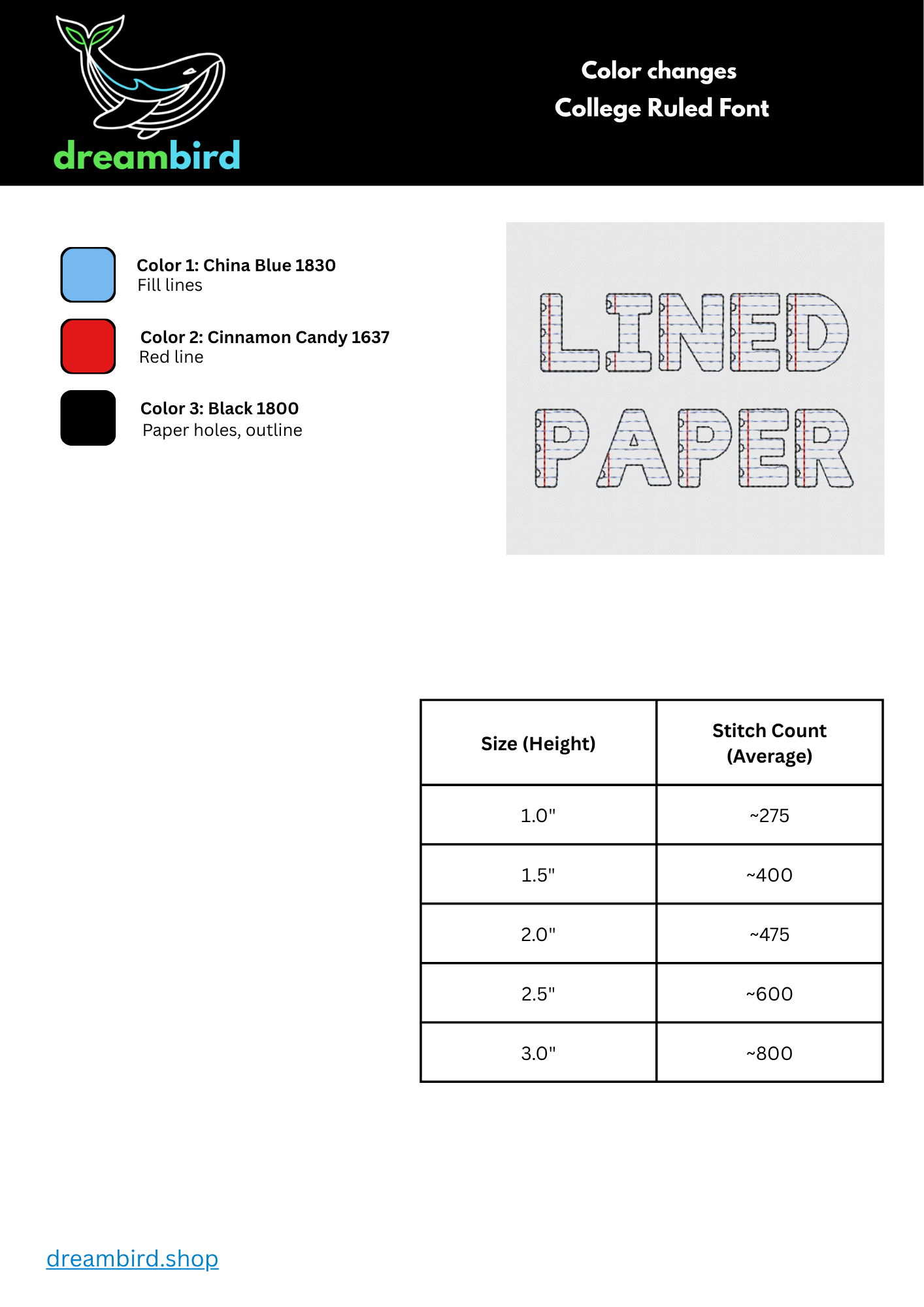 College Ruled Font - 5 Sizes 1.0" - 3.0"
