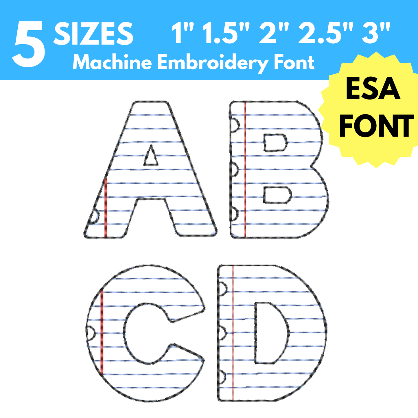 College Ruled Font - 5 Sizes 1.0" - 3.0"